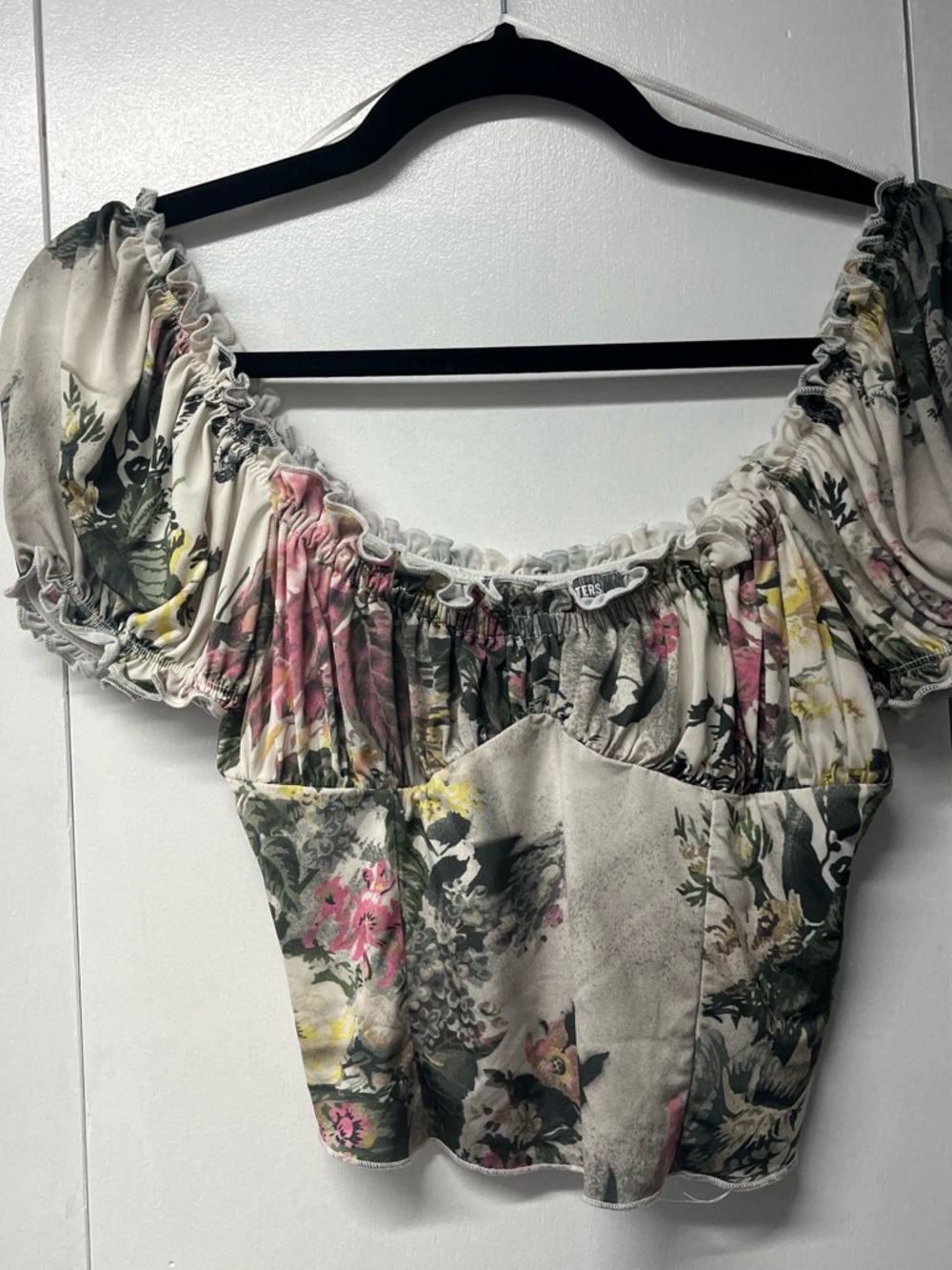 Urban Outfitters Floral Cropped Blouse - Cream, Pink, Green, Yellow